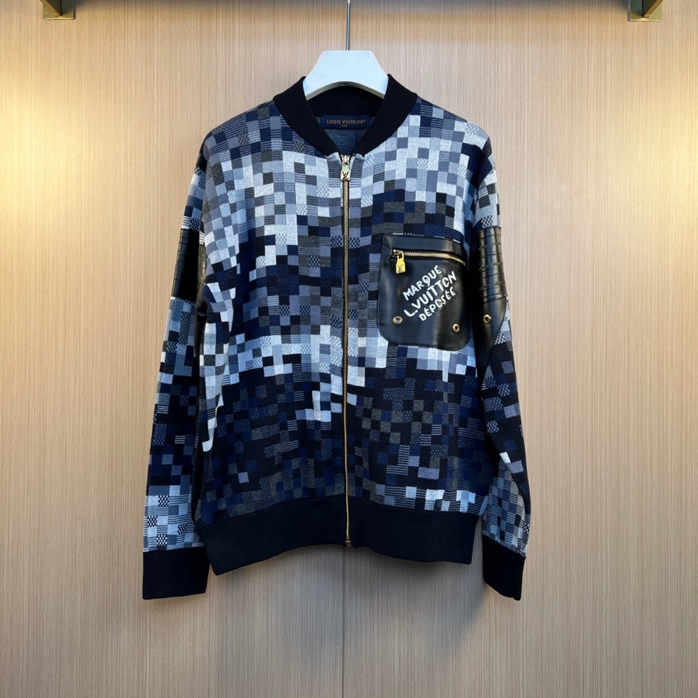 Louis Vuitton Navy and Black Pixel-Pattern Bomber Jacket